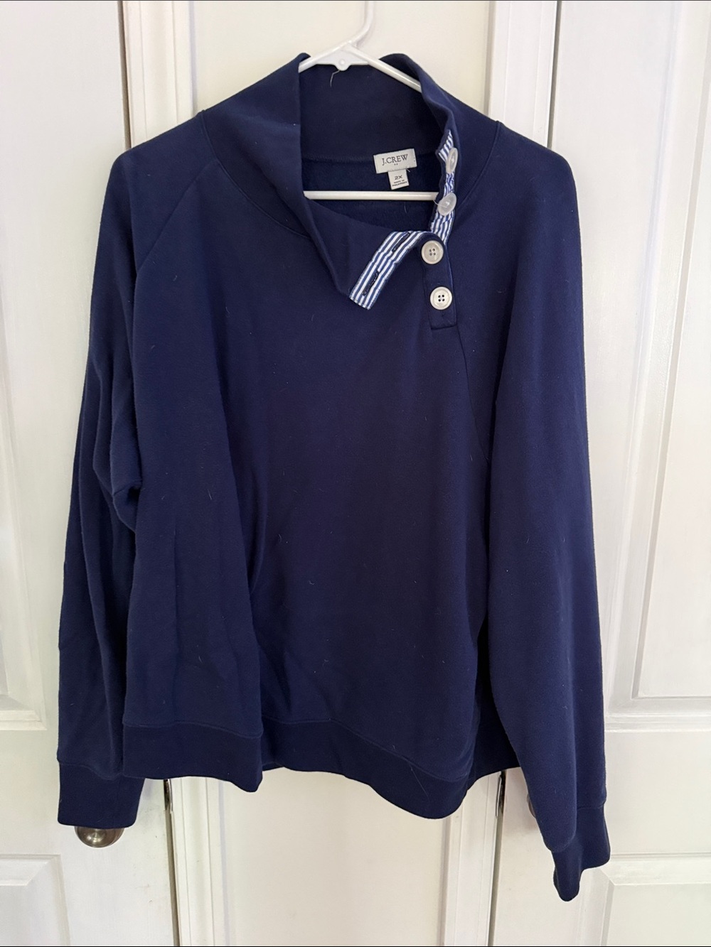 J. Crew Navy Button-Front Cotton Turtleneck Sweater